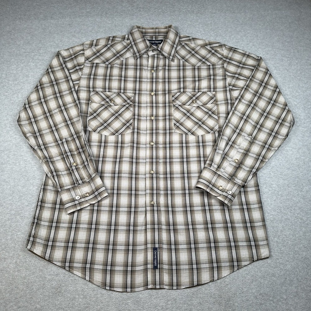 Denver Hayes Pearl Snap Lg Sleeve Shirt Mens M Plaid Western 100%‎ Cotton Brown